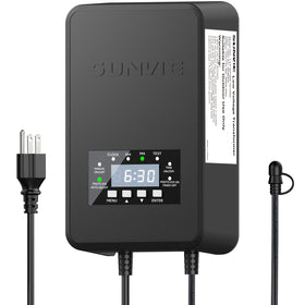 SUNVIE 120W outdoor transformer powering landscape lights safely outdoors.