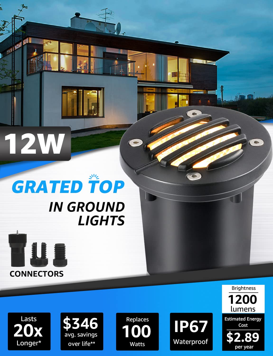 SUNVIE well light with 12V-24V compatibility and included connectors for easy setup.