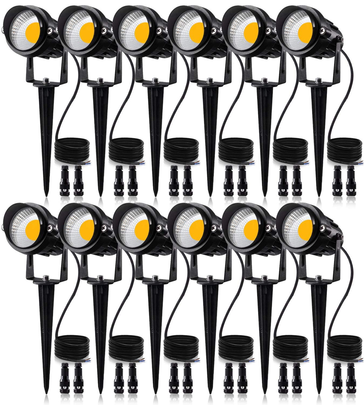 SUNVIE 12W landscape light with connector enables quick, tool-free setup for yards.
