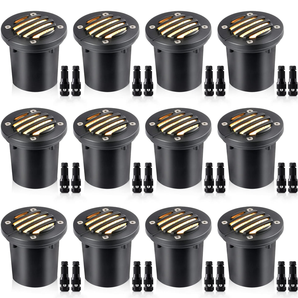 SUNVIE 12W low-voltage well light with warm glow for garden and path lighting.