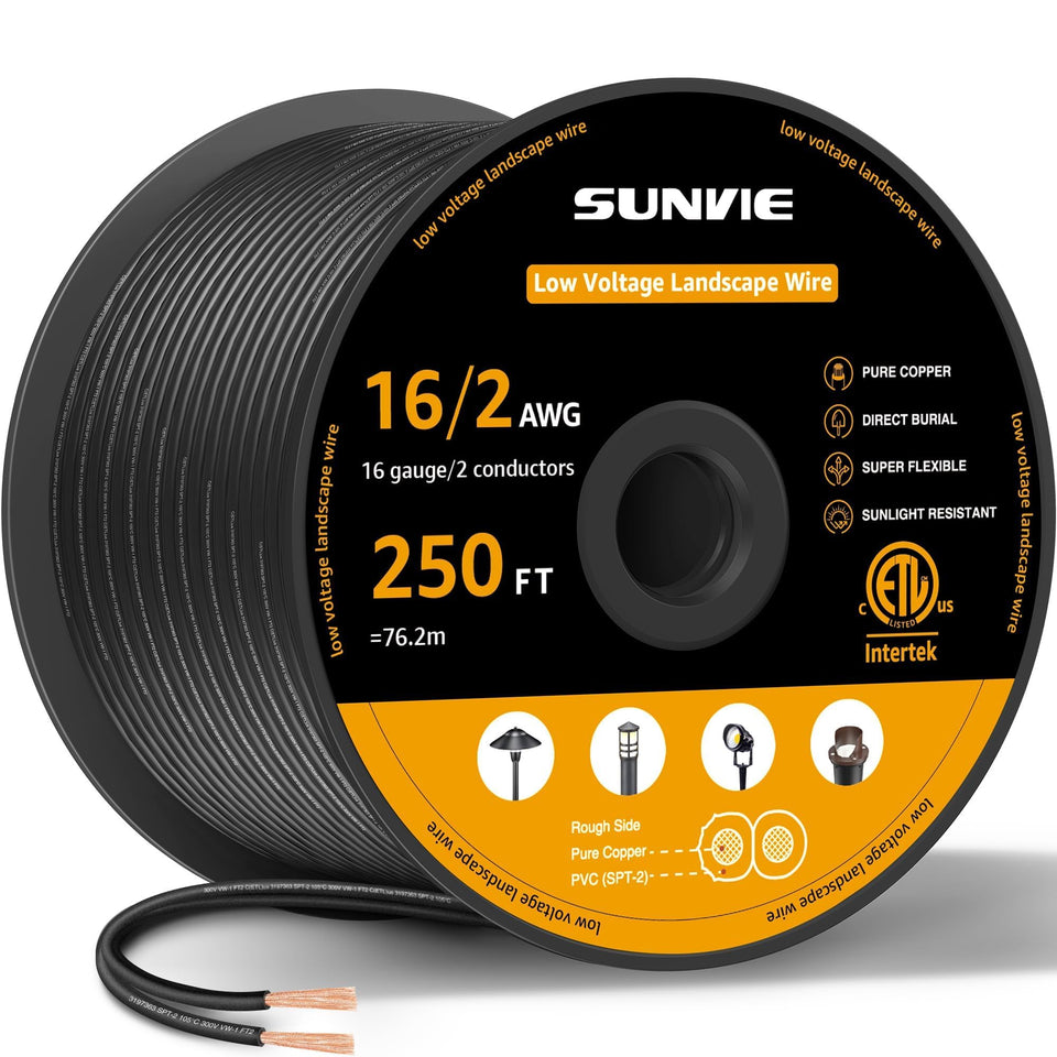 SUNVIE 16/2 wire spool for outdoor landscapes, easy handling for long low-voltage runs