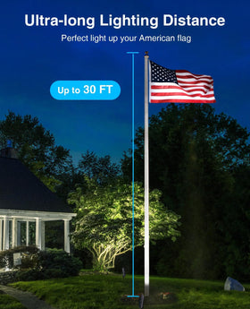 SUNVIE outdoor LED spotlight highlights a palm tree with bright illumination