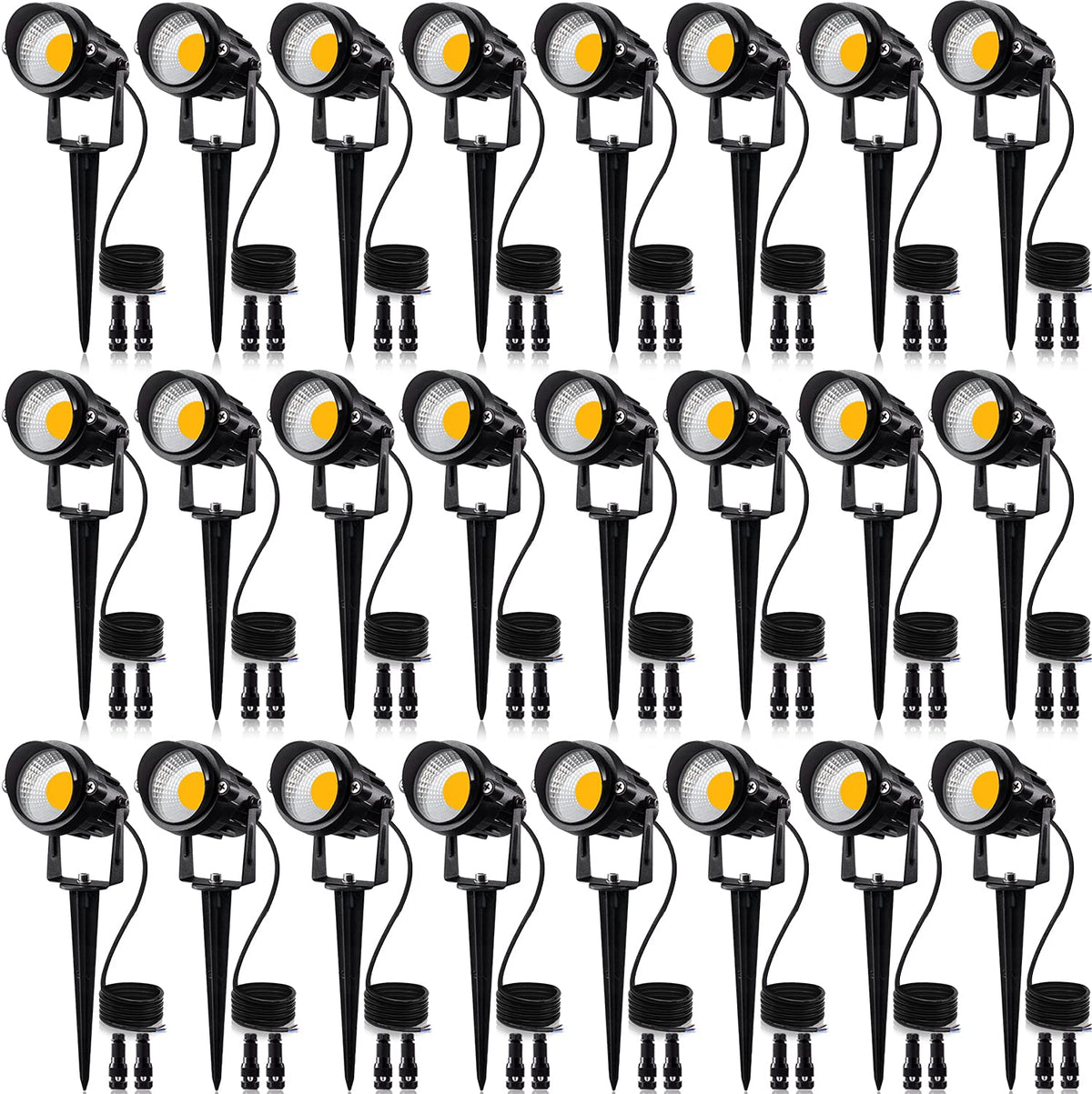 SUNVIE 24-pack landscape lights illuminate pathways with warm white glow