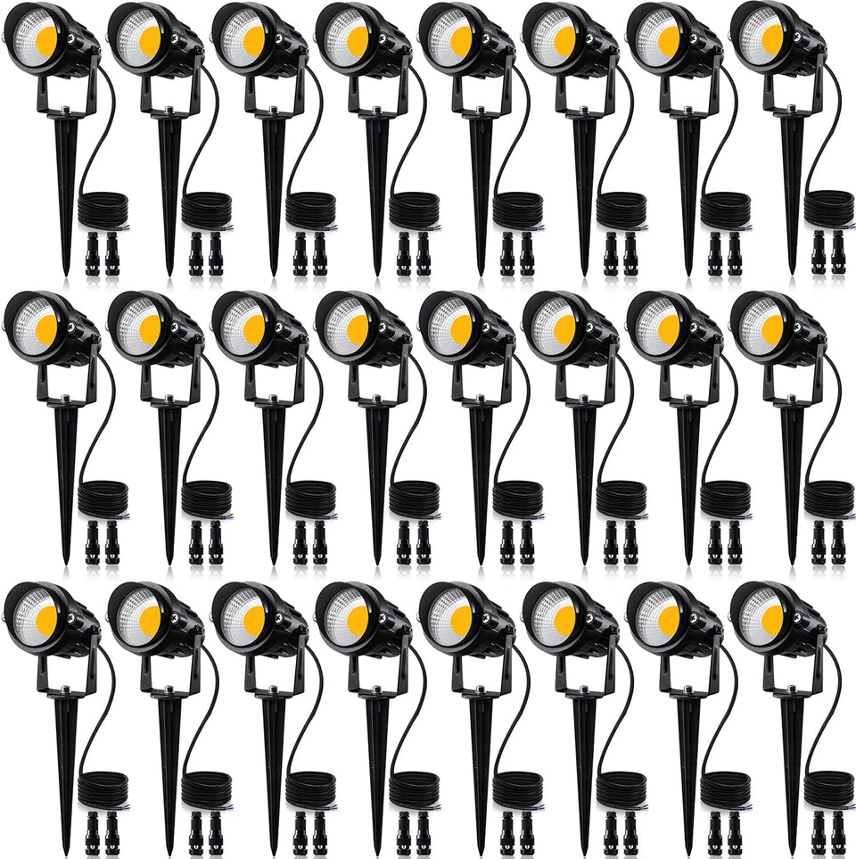 SUNVIE 24-pack landscape lights illuminate pathways with warm white glow