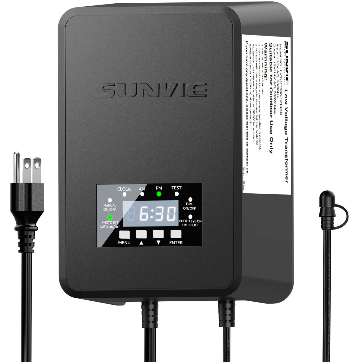 SUNVIE 300W transformer for outdoor landscape lighting setups.