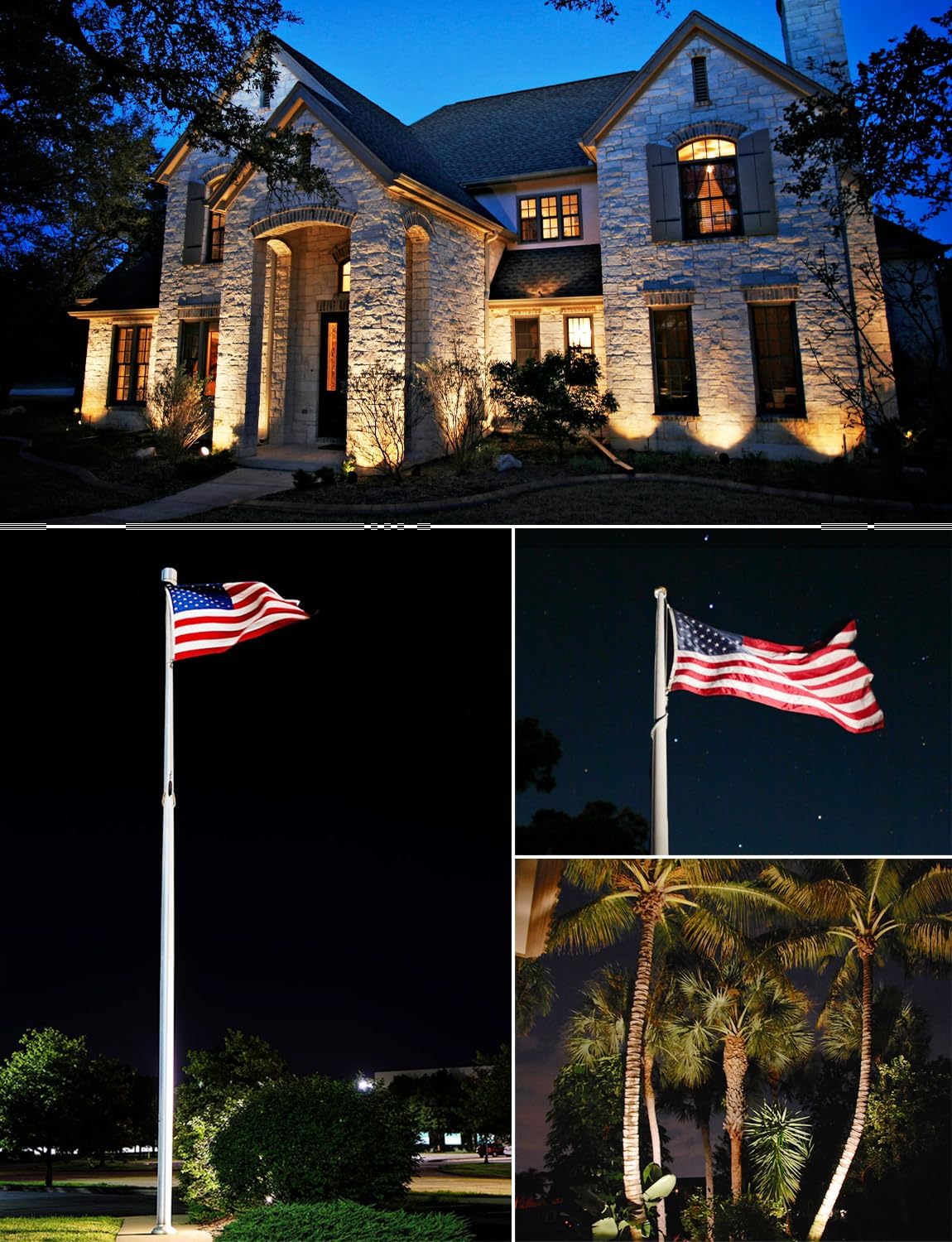 SUNVIE 30W spot light accents yard fence to boost curb appeal.
