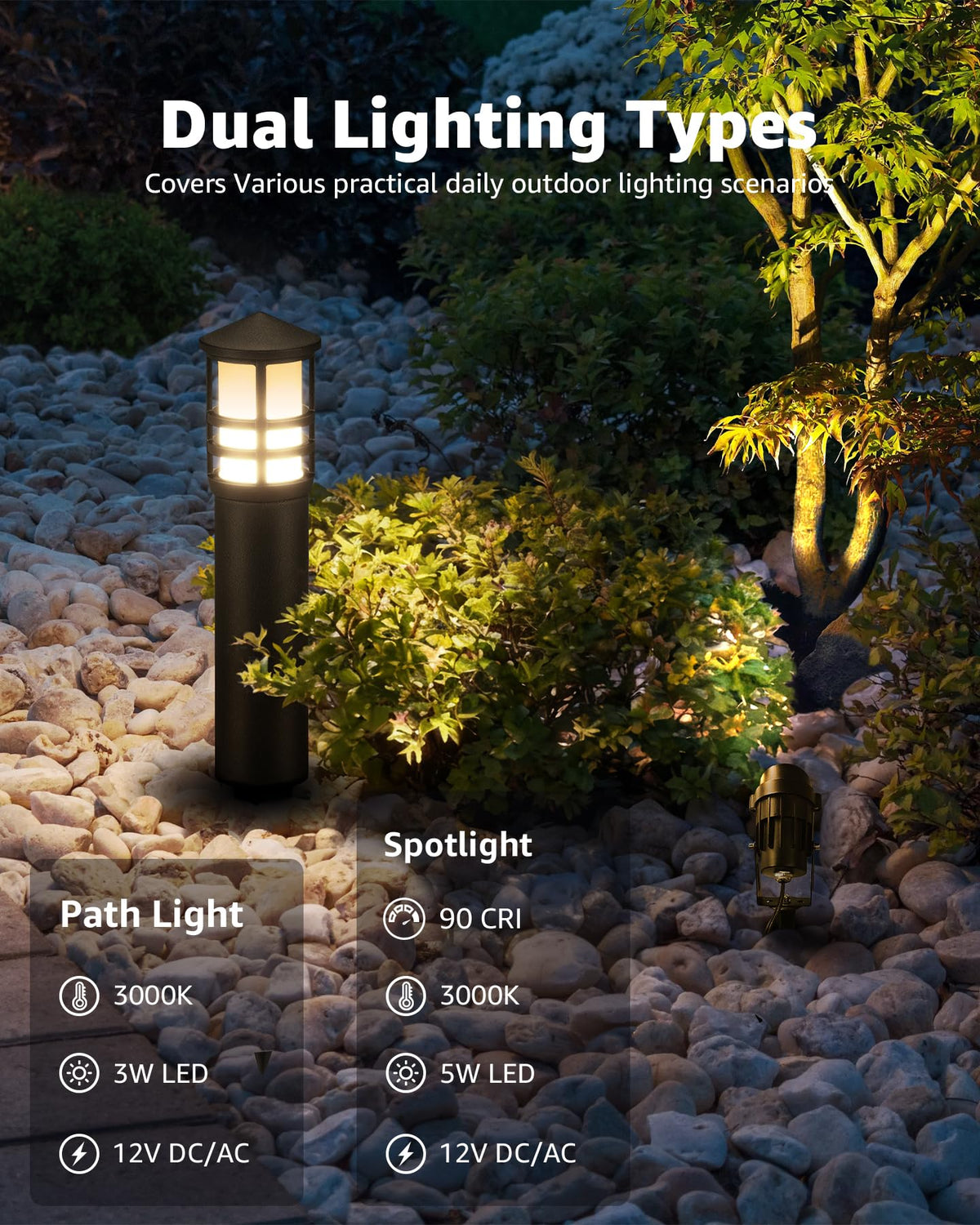 SUNVIE 4-spotlights highlight entryways and trees with focused brightness