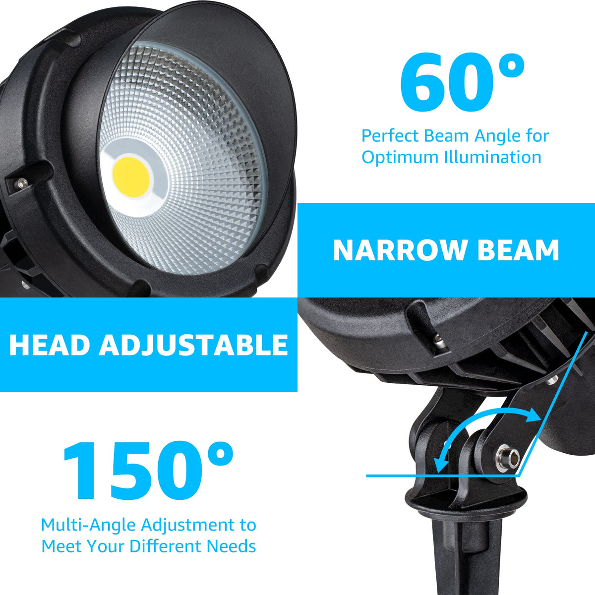 SUNVIE 60-degree beam angle concentrates light along paths and borders.