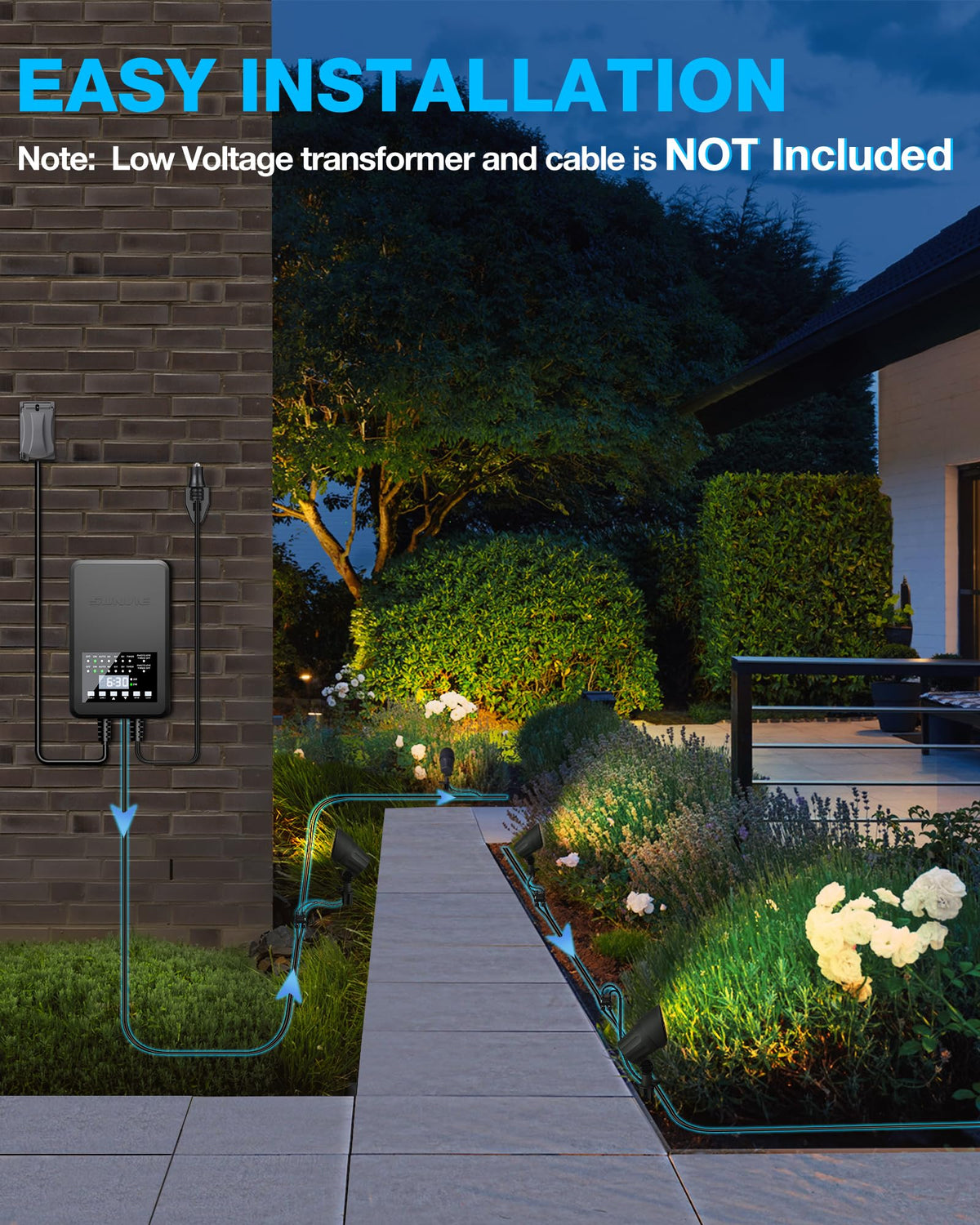 SUNVIE 6W yard spotlight highlights landscaping with weather-ready design