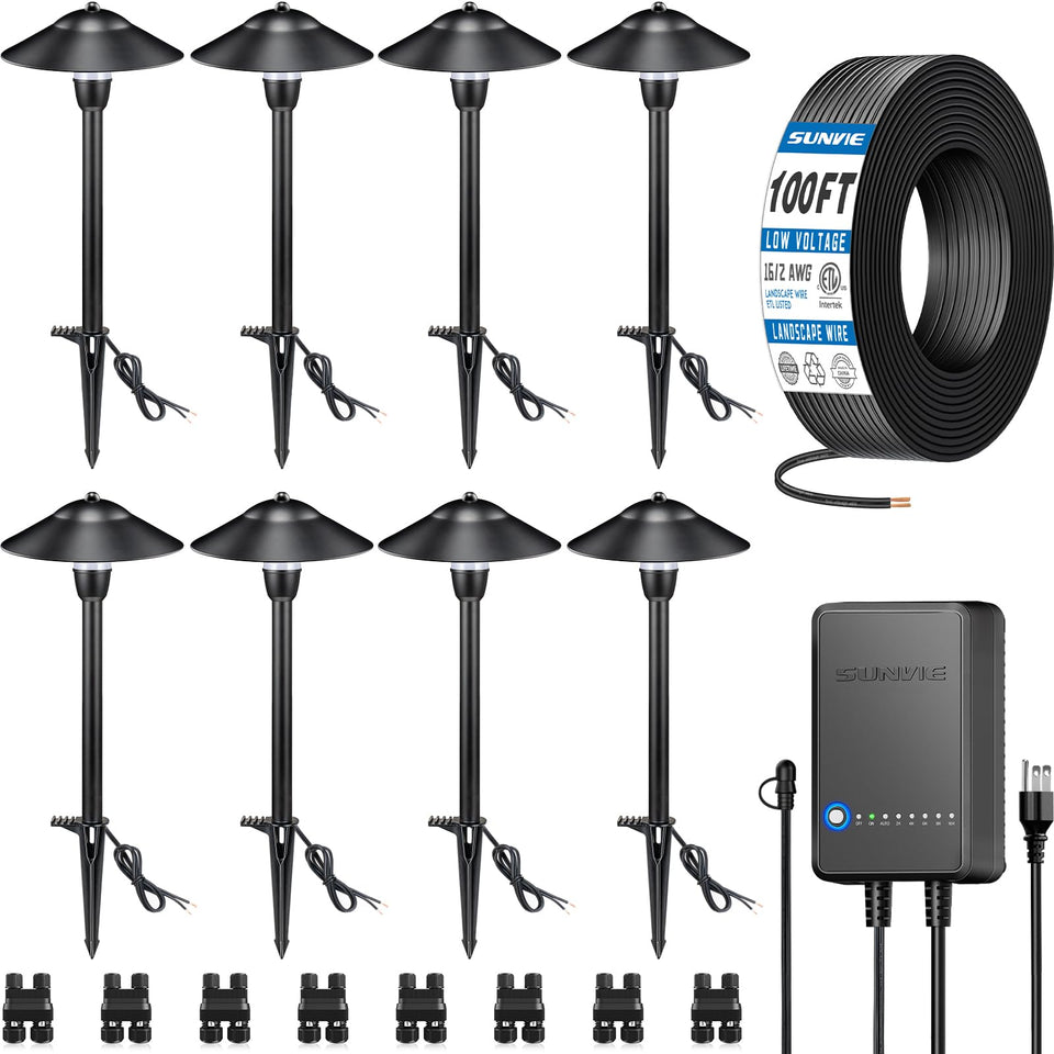 SUNVIE 8-pack LED pathway lights illuminate walkways with welcoming, even glow.
