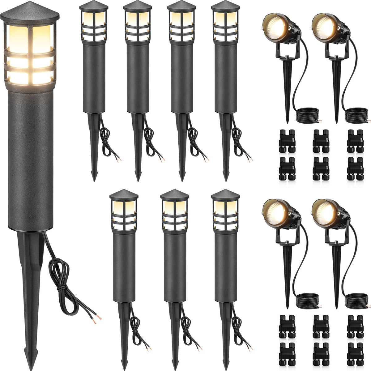 SUNVIE 8-pathway lights illuminate garden paths with warm glow
