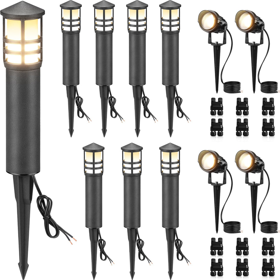 SUNVIE 8-pathway lights illuminate garden paths with warm glow