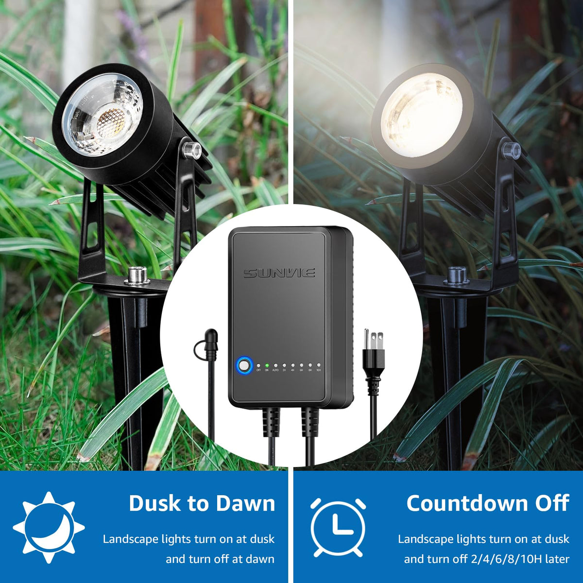 SUNVIE eight 3W aluminum landscape spotlights provide bright accents