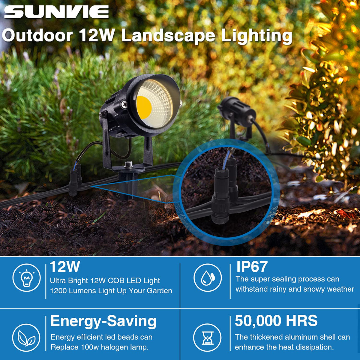 SUNVIE adjustable head offers versatile lighting for walls and trees