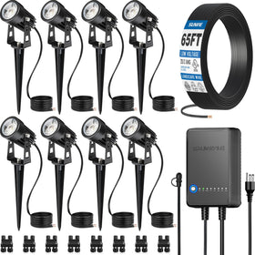 SUNVIE all-in-one LED landscape kit transformer powers dusk outdoor lighting