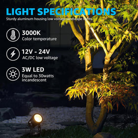 SUNVIE 12x 3W aluminum LED spotlights illuminate pathways.