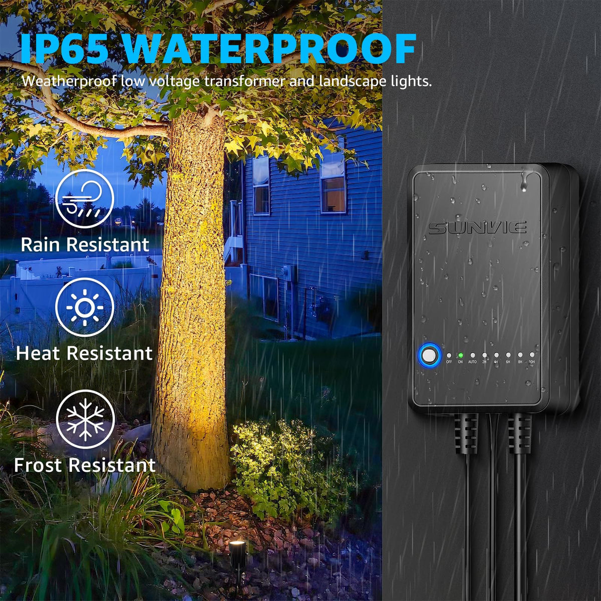 SUNVIE IP65 waterproof lights endure outdoor weather.