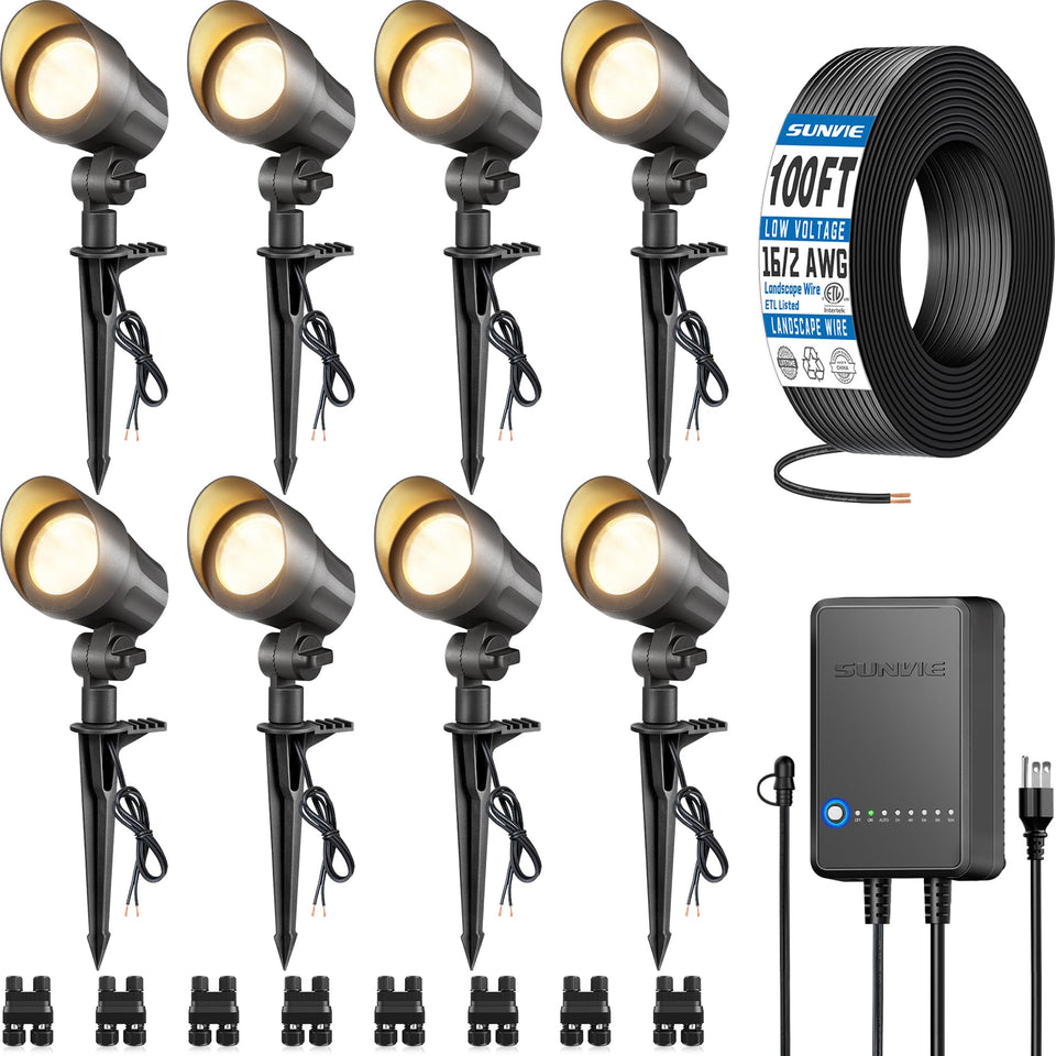 SUNVIE All-in-One transformer with dusk-to-dawn sensor powering outdoor lighting