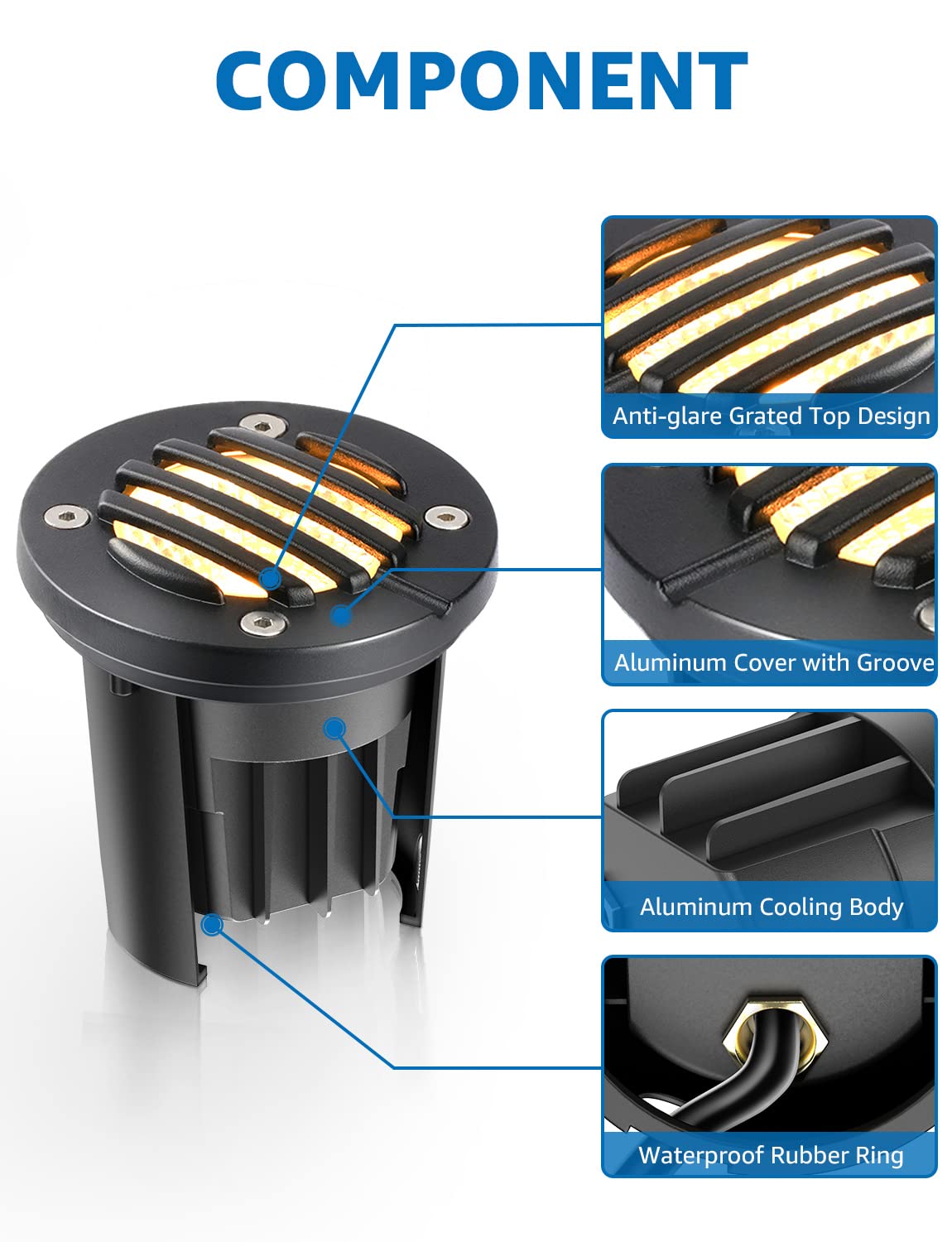 SUNVIE anti-glare grated-top well light reduces glare along walkways.