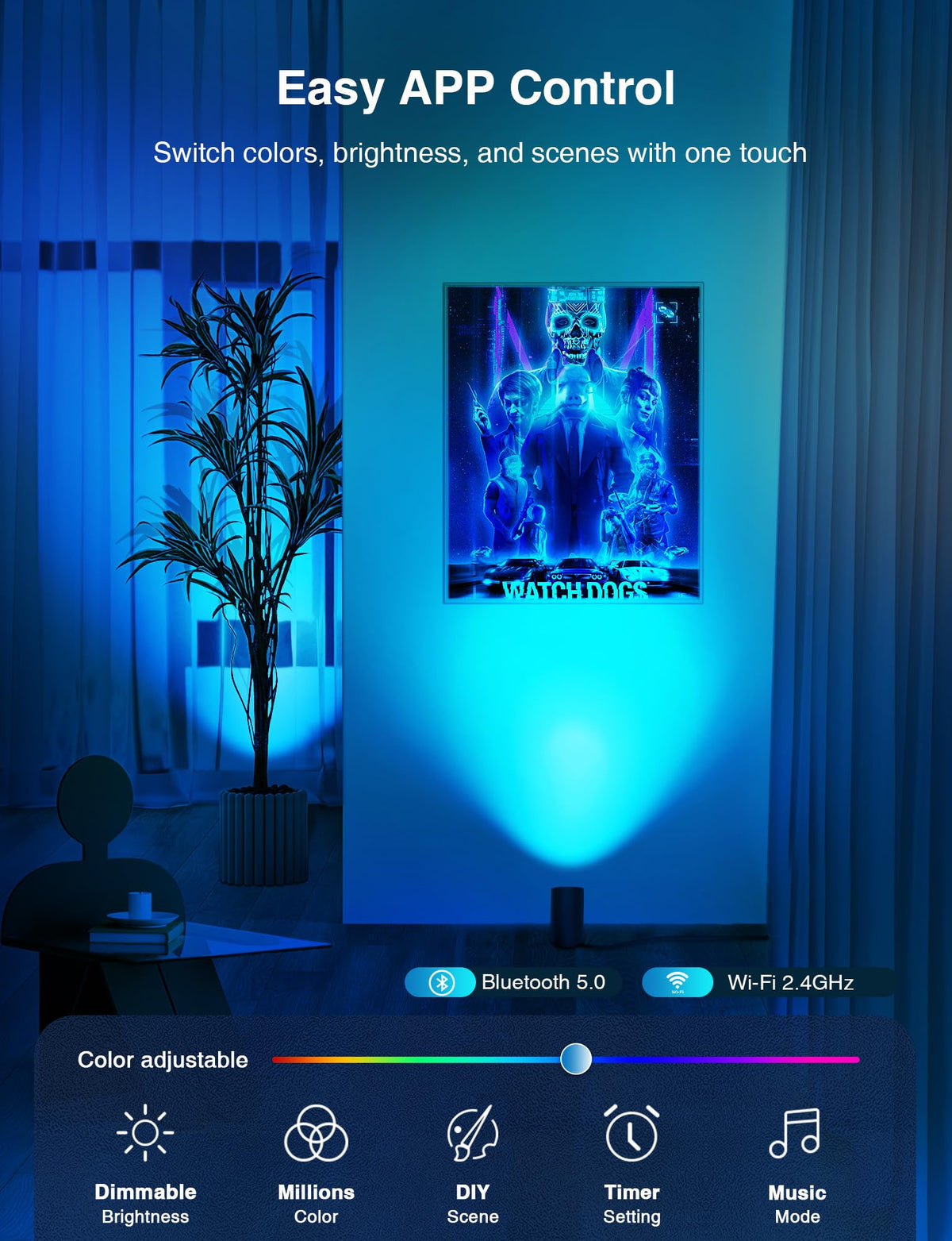 SUNVIE RGBW floor light displays 16 million colors for mood settings.