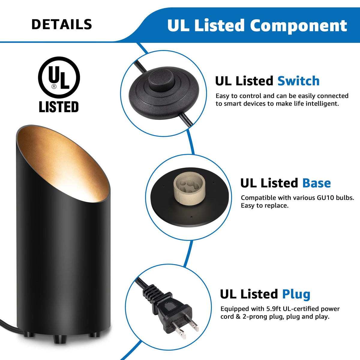 Sunvie GU10 LED bulbs included show ready-to-use warm lighting.