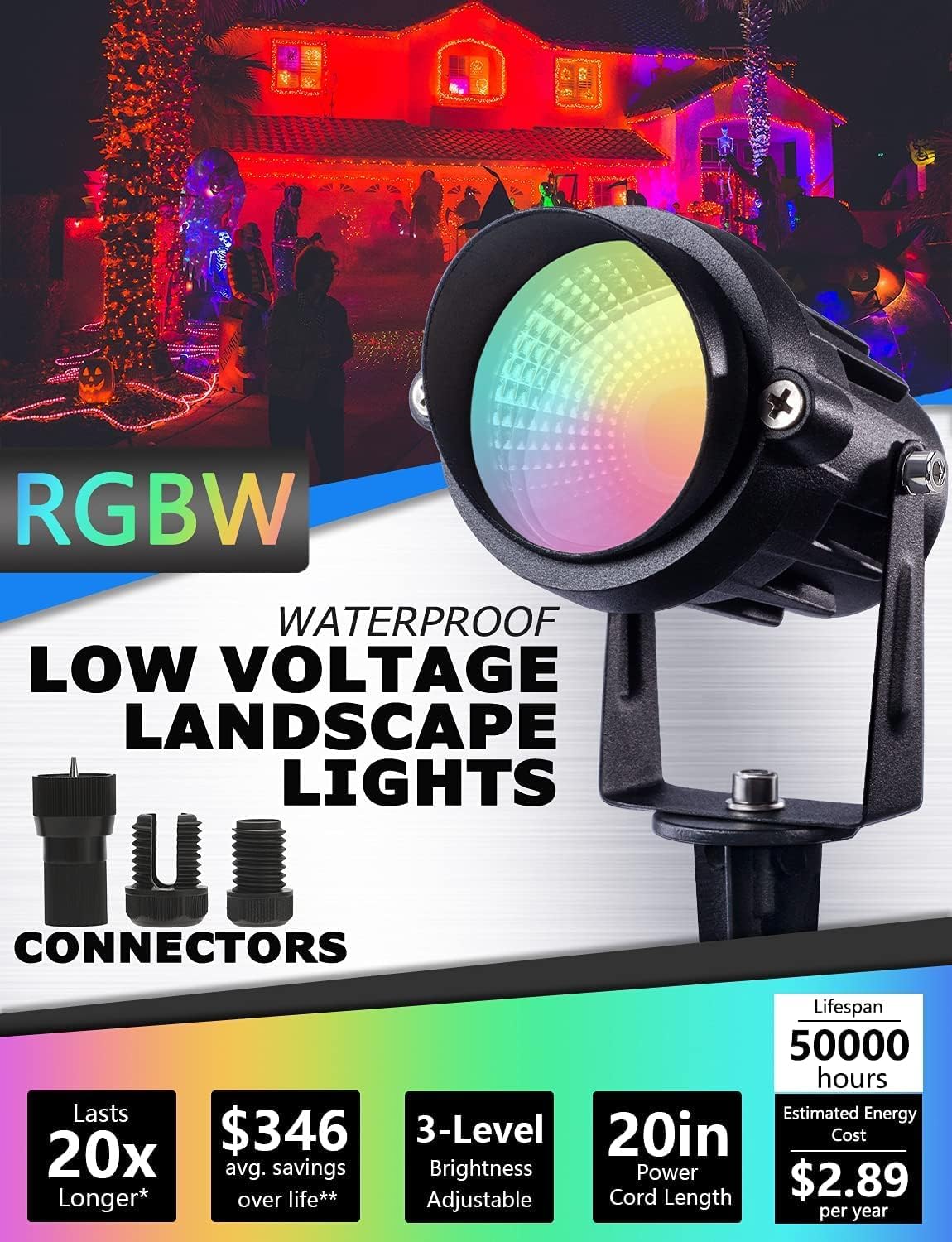 Sunvie RGBW landscape light installed along garden path for decorative lighting