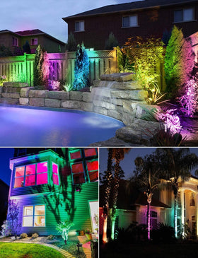 Sunvie RGBW lights arranged for a driveway walkway with color changing effects