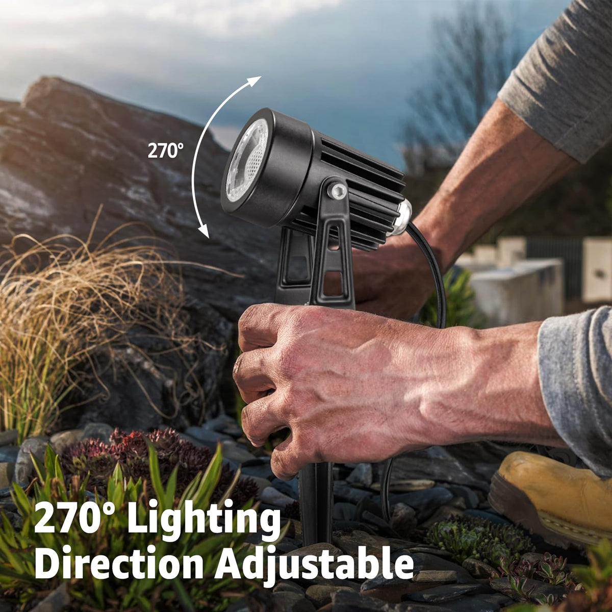 SUNVIE IP65 weatherproof, die-cast aluminum spotlight for durable outdoor use