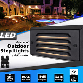 Sunvie step light on deck and fence creates 3000K ambient lighting for outdoor nights.