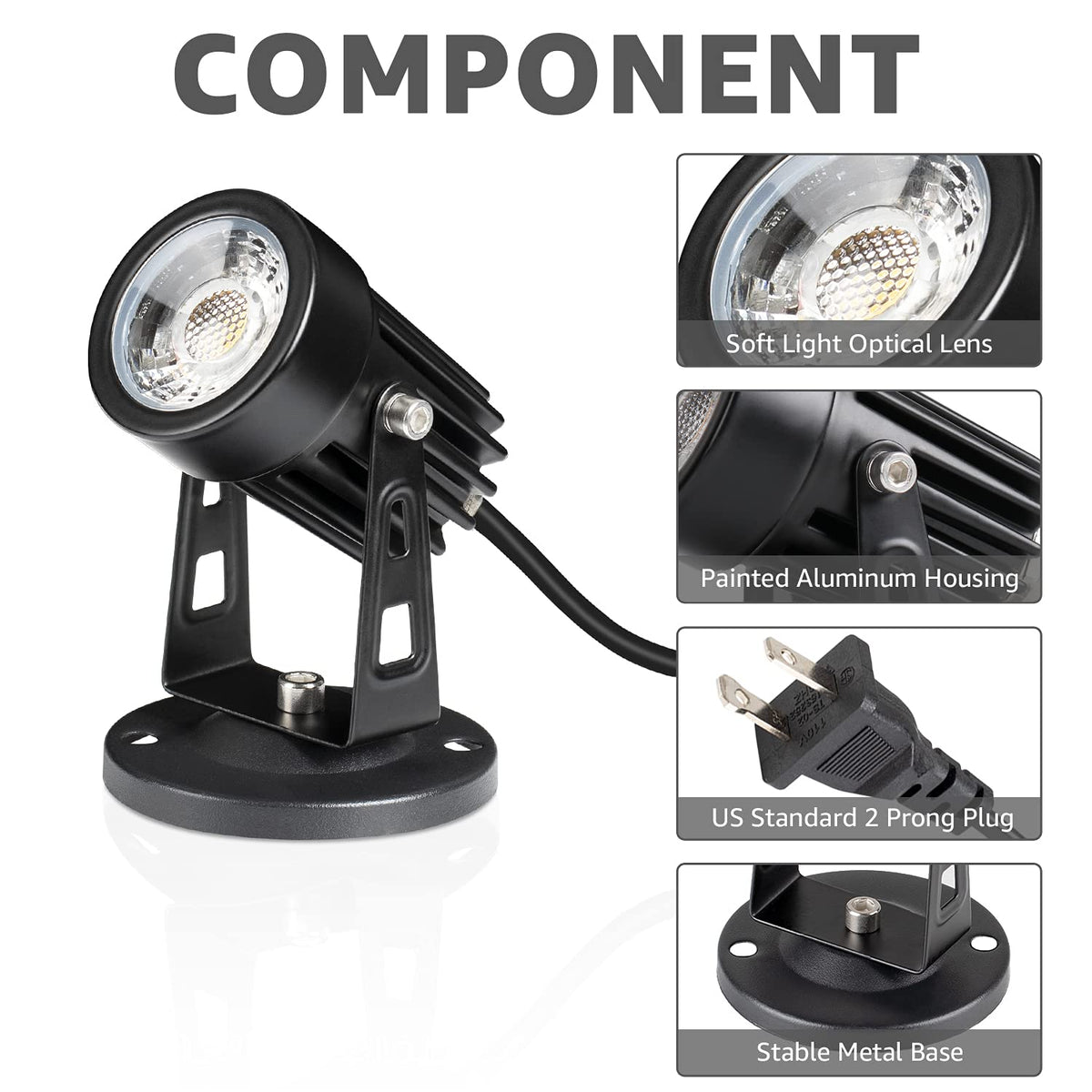 SUNVIE LED spot light aluminum housing with glass lens for durability.