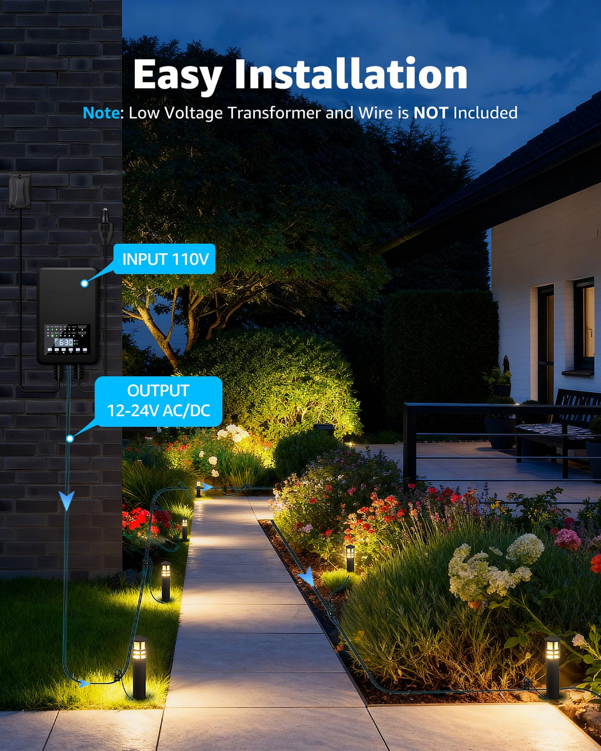 SUNVIE low-voltage 12-24V system ensures safe outdoor lighting