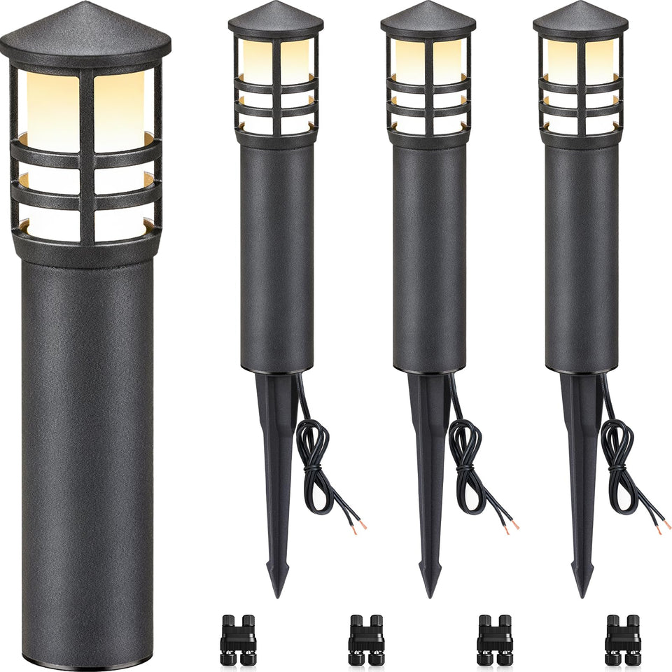 SUNVIE low-voltage pathway light with conical top enhances outdoor walkways.