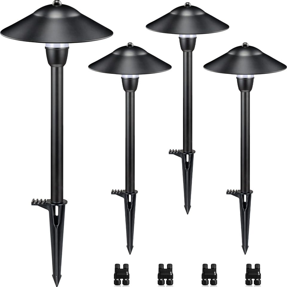 SUNVIE pathway light with hat shade for glare-free garden illumination.