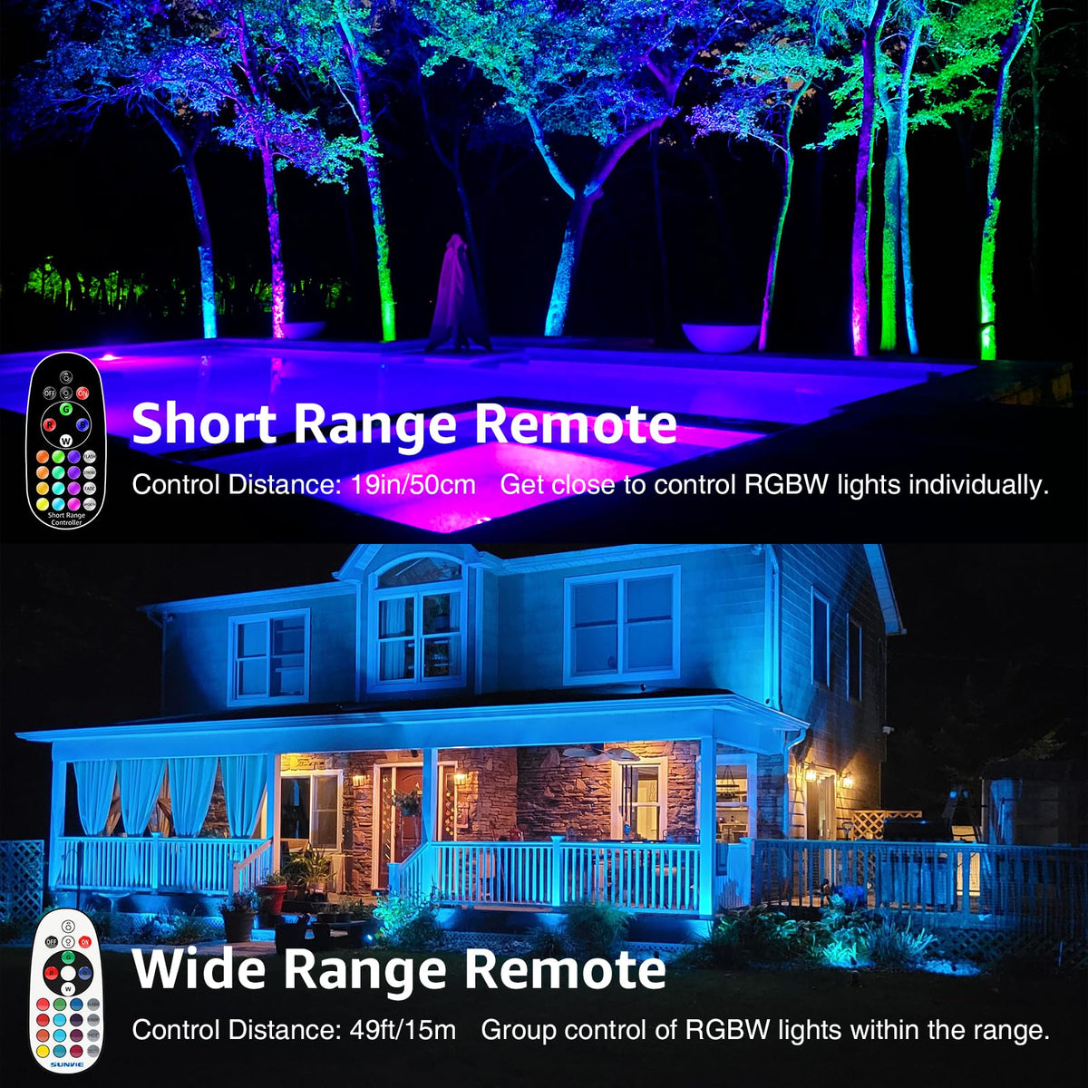 SUNVIE remote control for individual light color customization.