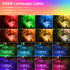Sunvie RGBW landscape spotlight 4-pack adds focused color accents for gardens and entryways.