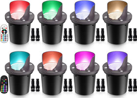 SUNVIE RGBW landscape well light 8-pack illuminating garden paths with color options