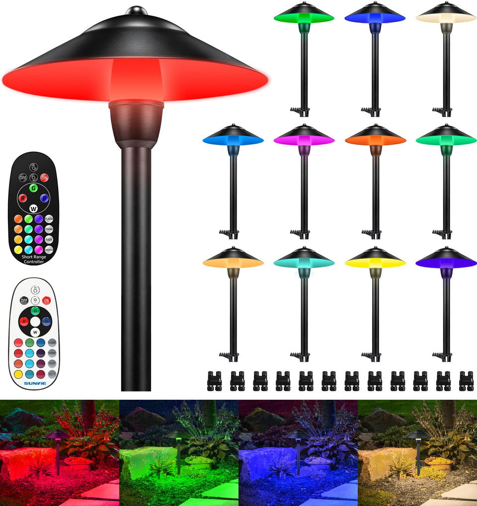 SUNVIE RGBW pathway light with 360 downward glow for safe garden walkways.