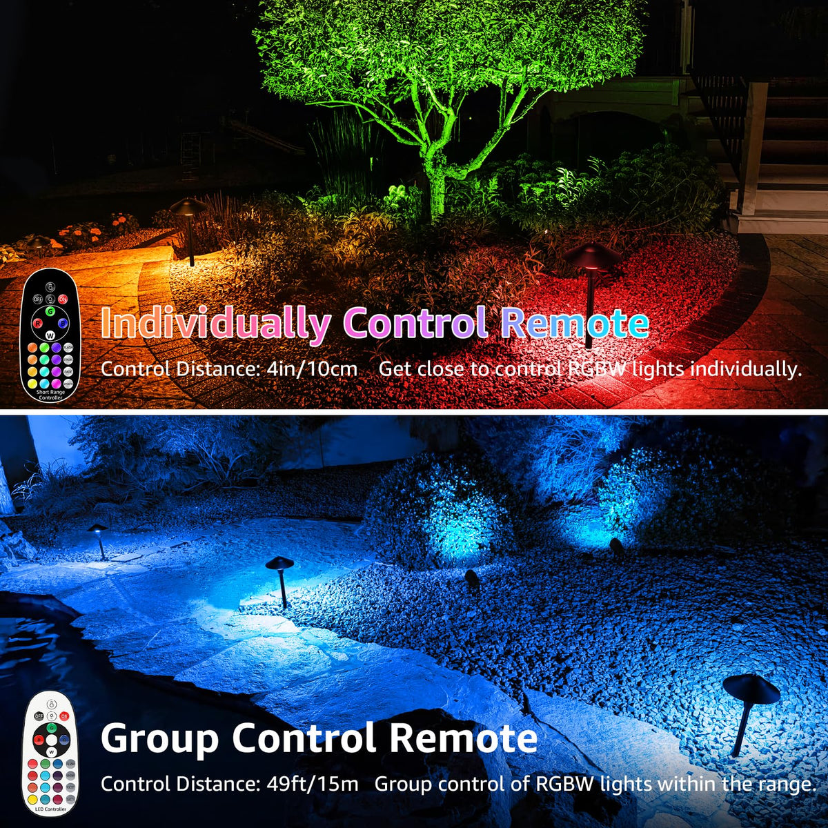 Sunvie RGBW remote controls enable quick color tuning across multiple lights.