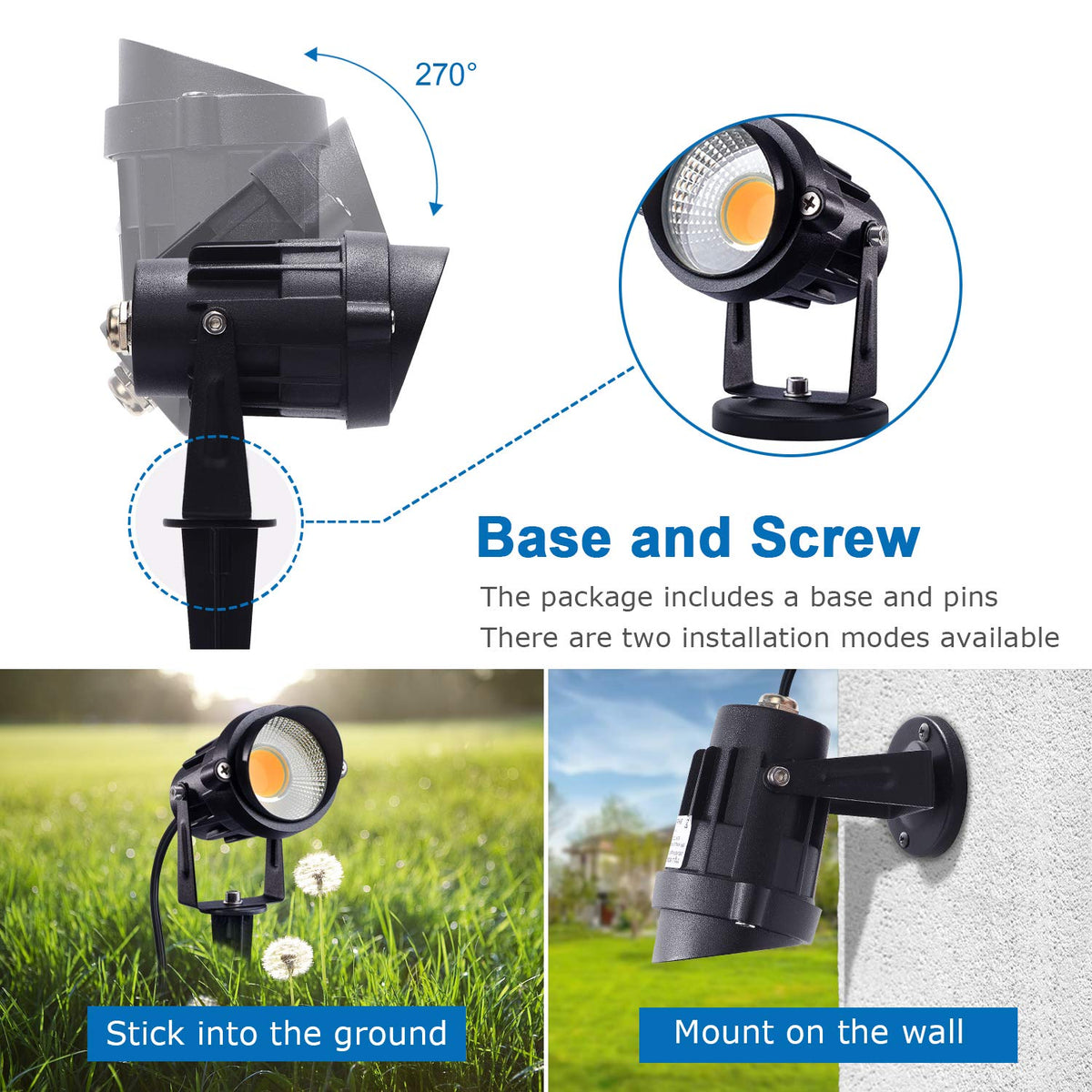 SUNVIE six-pack 12W landscape lights brightening paths and patios.