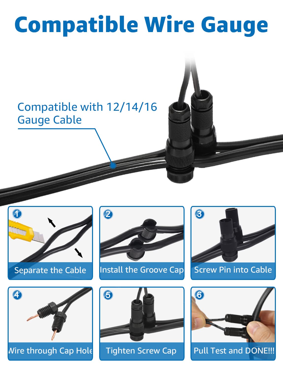 SUNVIE six-pack with connectors included for quick installation.