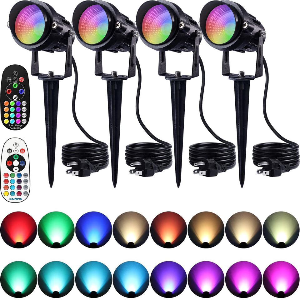 SUNVIE spot lights outdoor 12W RGBW with remote for versatile color control.