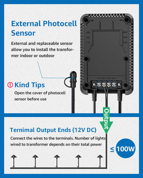 SUNVIE weatherproof transformer close-up highlights rugged housing and durability.