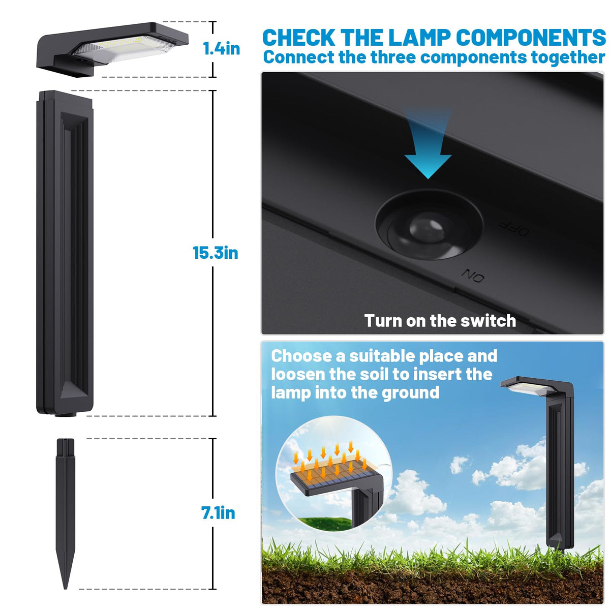 Sunvivo Solar Pathway Light installation with a ground stake in lawn