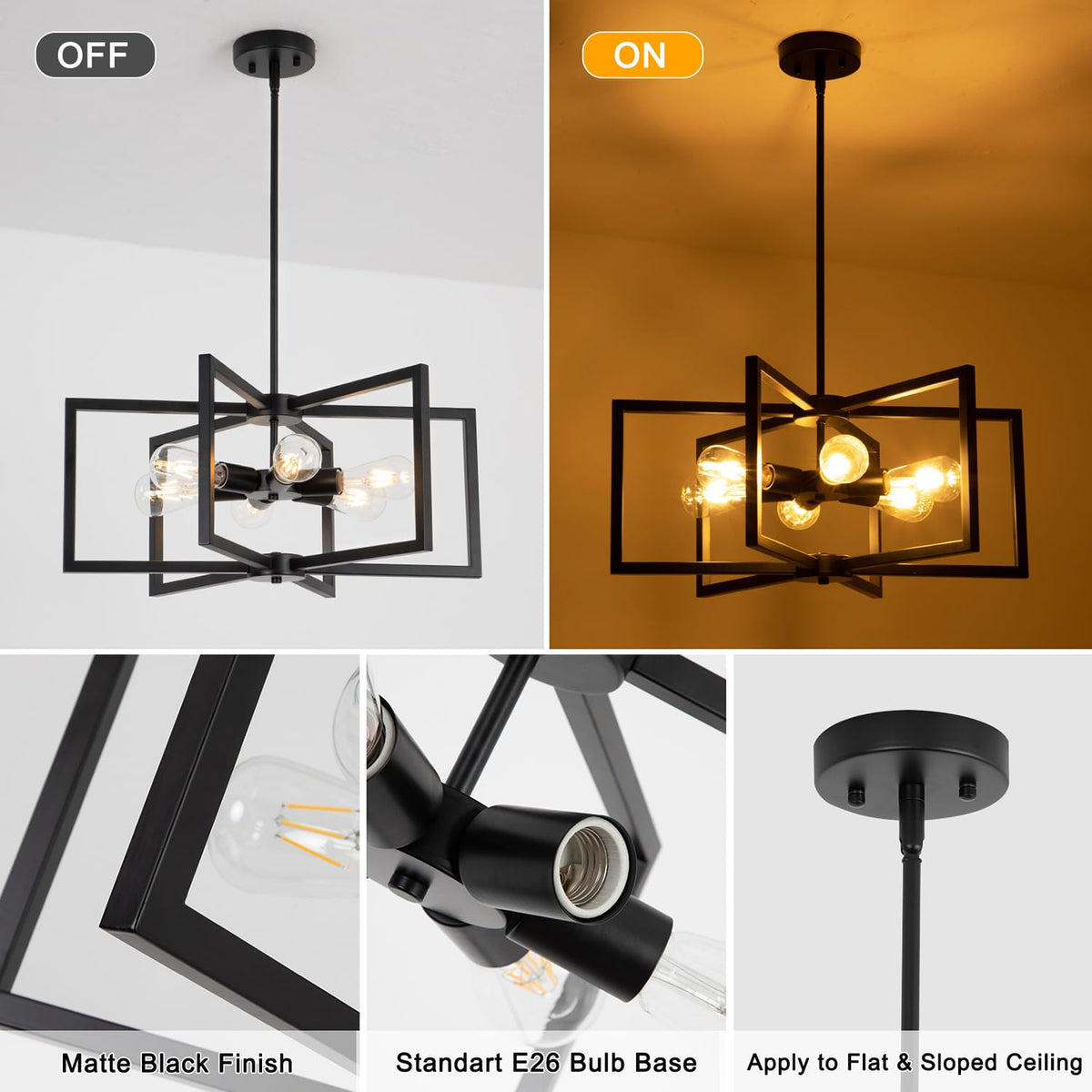 SUNVKWEY six-light chandelier with adjustable-height rods to fit your ceiling.