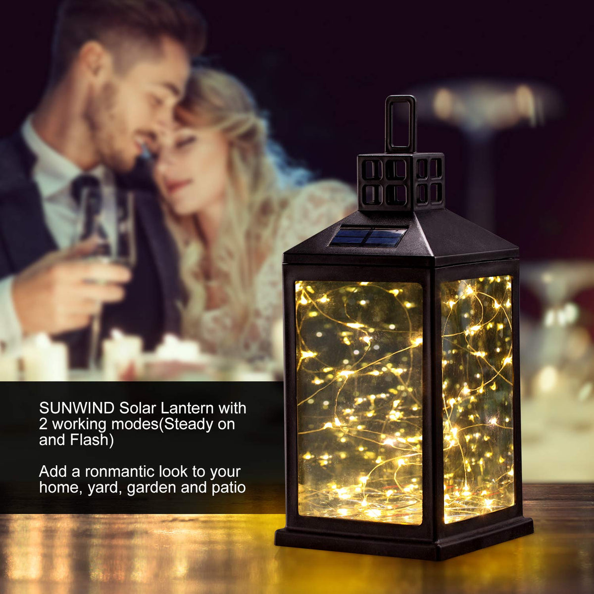 SUNWIND easy-install-solar-lantern ready for quick placement on surfaces or hooks