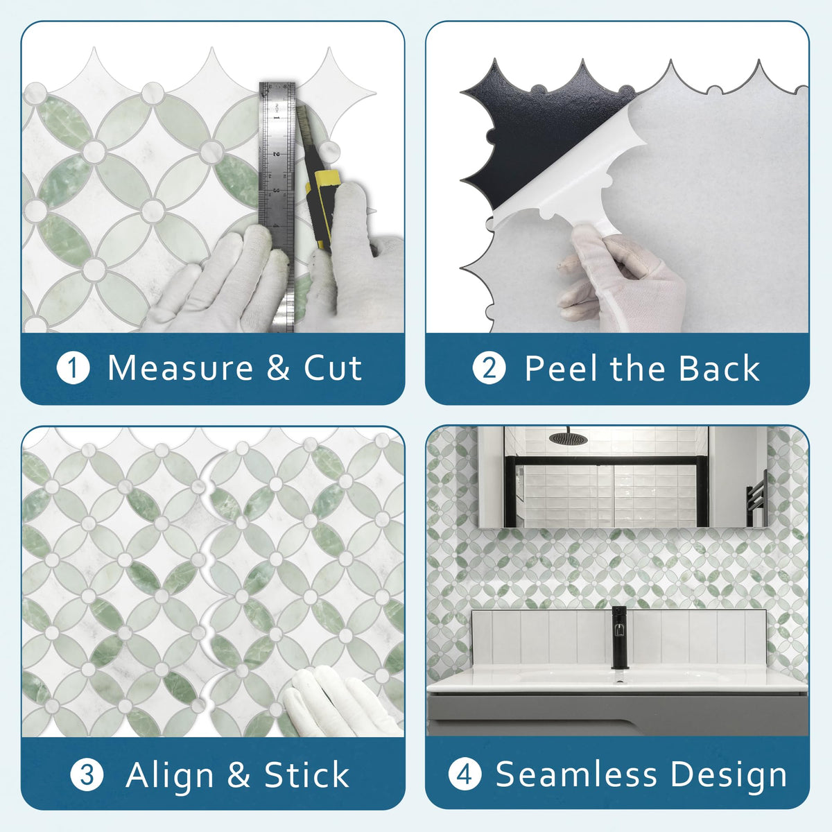 Sunwings adhesive-backed tile during installation on wall or existing surface.
