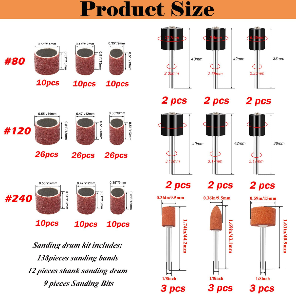 Sunxeke four rubber sanding drums with one quarter inch shank for stable sanding
