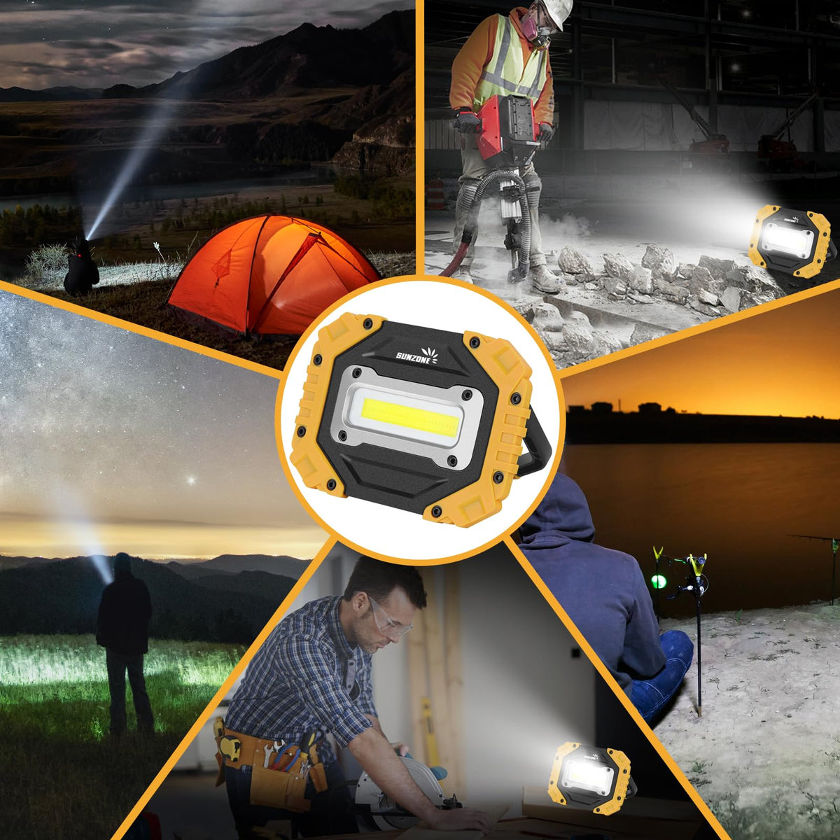 Sunzone LED work light suitable for car inspection and garage tasks.
