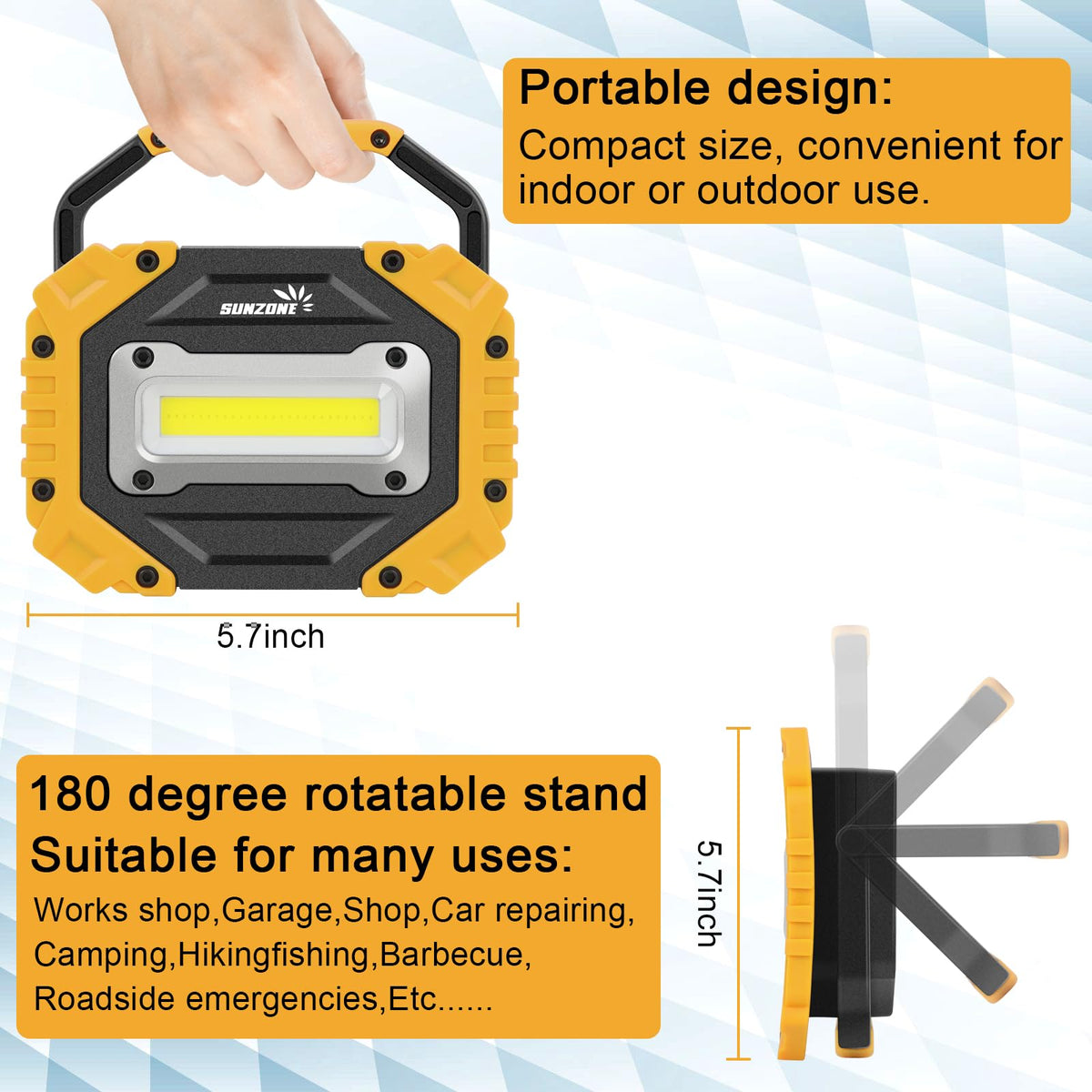 Sunzone IP55 waterproof LED light suitable for rain or wet environments.