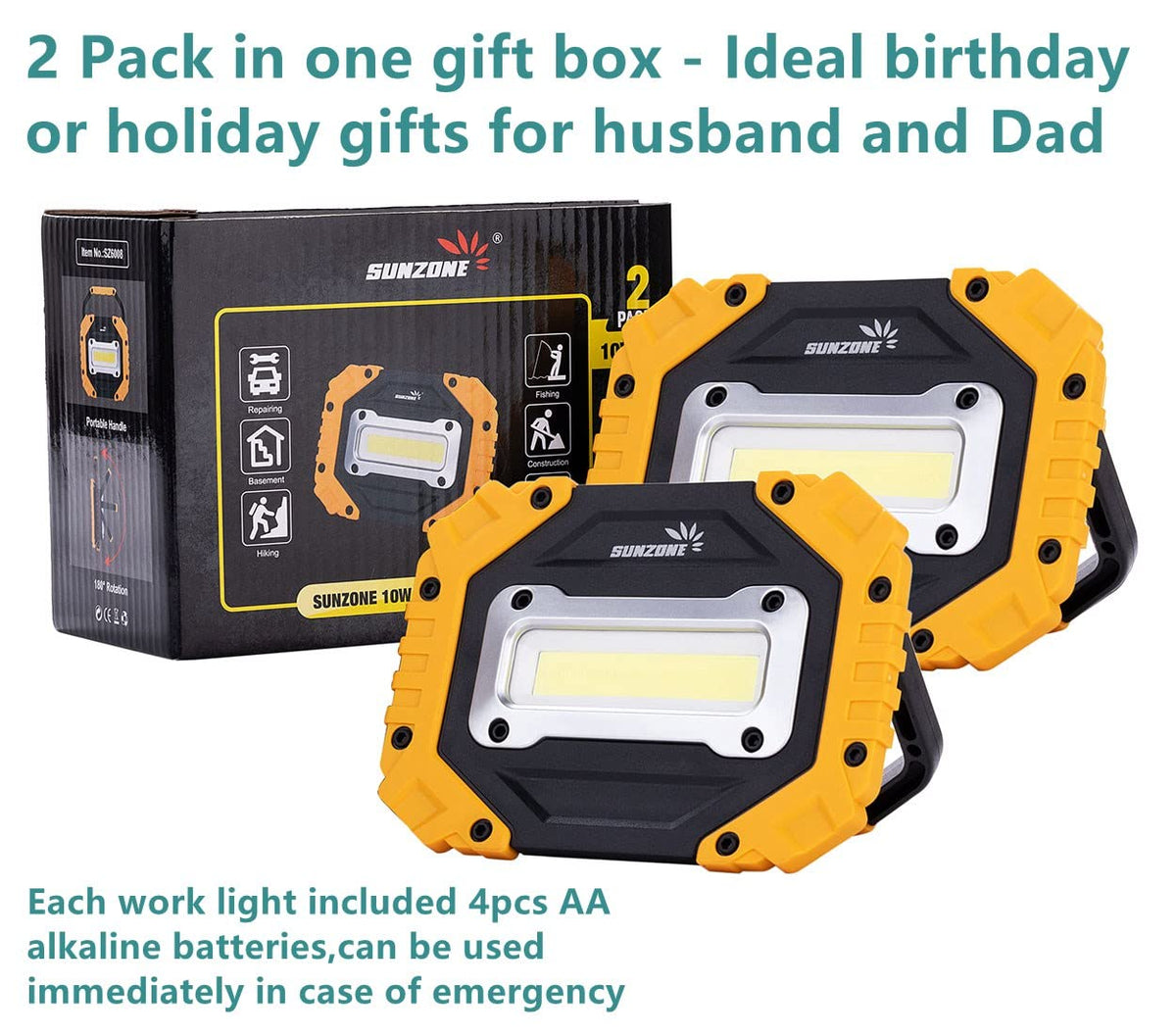 Sunzone light used for car repair near toolbox and vehicle.